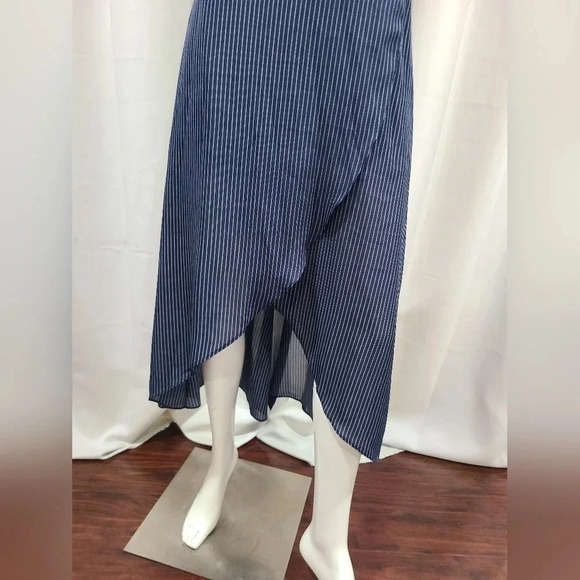 Lulus Fine Lines Navy Blue Striped   High-Low Wrap‎ Dress size S bridesmaid - Picture 6 of 11